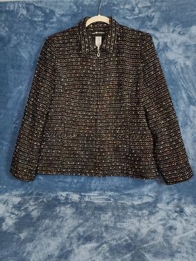 Sag Harbor Black Tweed Zip-Front Jacket with Multicolor Accents